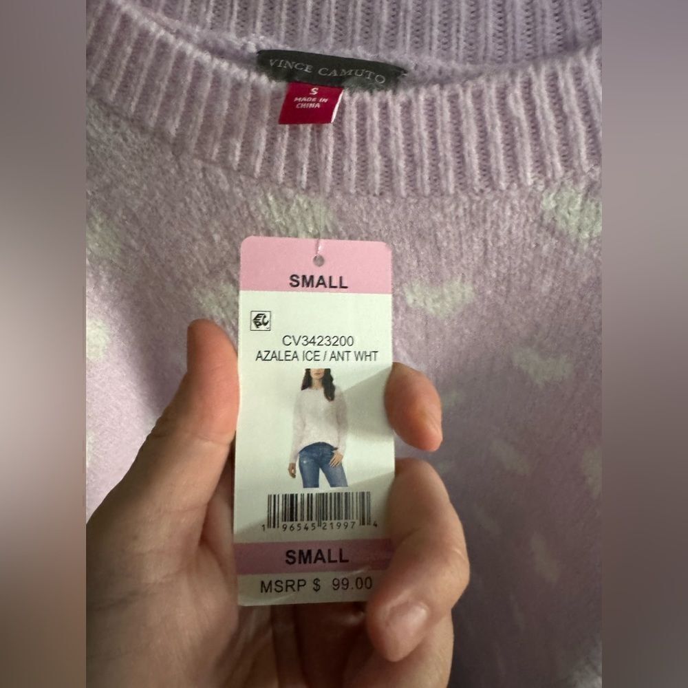 Vince Camuto Women's Valentine Heart Azalea Sweater NWT Small or M Ice Pink - Picture 8 of 11